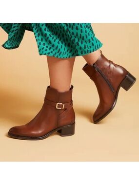 Browns Leather Ankle Boots Buckle Strap Block Heel Rich Brown Size 37